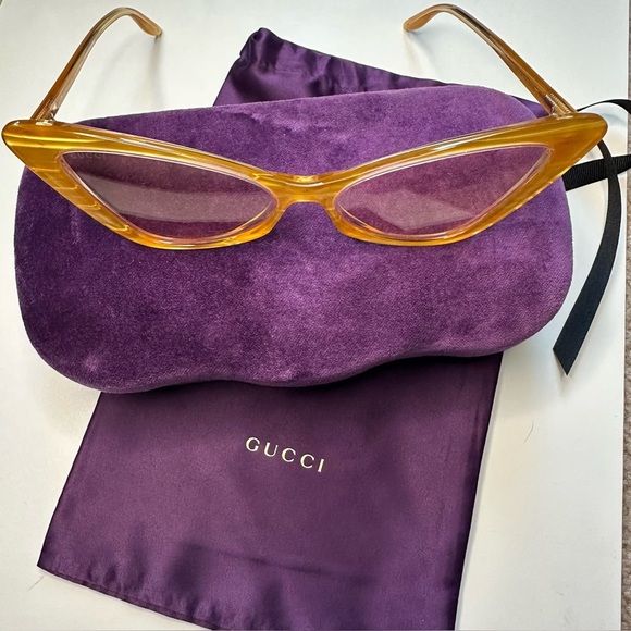 Gucci Cat Eye Sunglasses Yellow Acetate Frame Pink Lens‎ GG Logo with Case main image 6